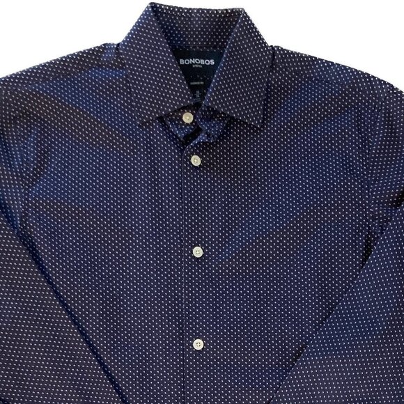 Bonobos Navy Blue Stretch Tailored Fit Long Sleeve Button Down Shirt Size 15-34 - Picture 2 of 8